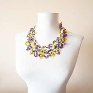 Turkish Oya necklace, Crochet jewelry, purple flower necklace, Multistrand Crochet Necklace, Gift for mom, Handcrochet necklace