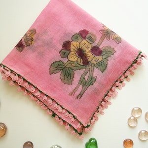 Sugar pink traditional Turkish scarf, Woodblock printed antique eneoya scarf