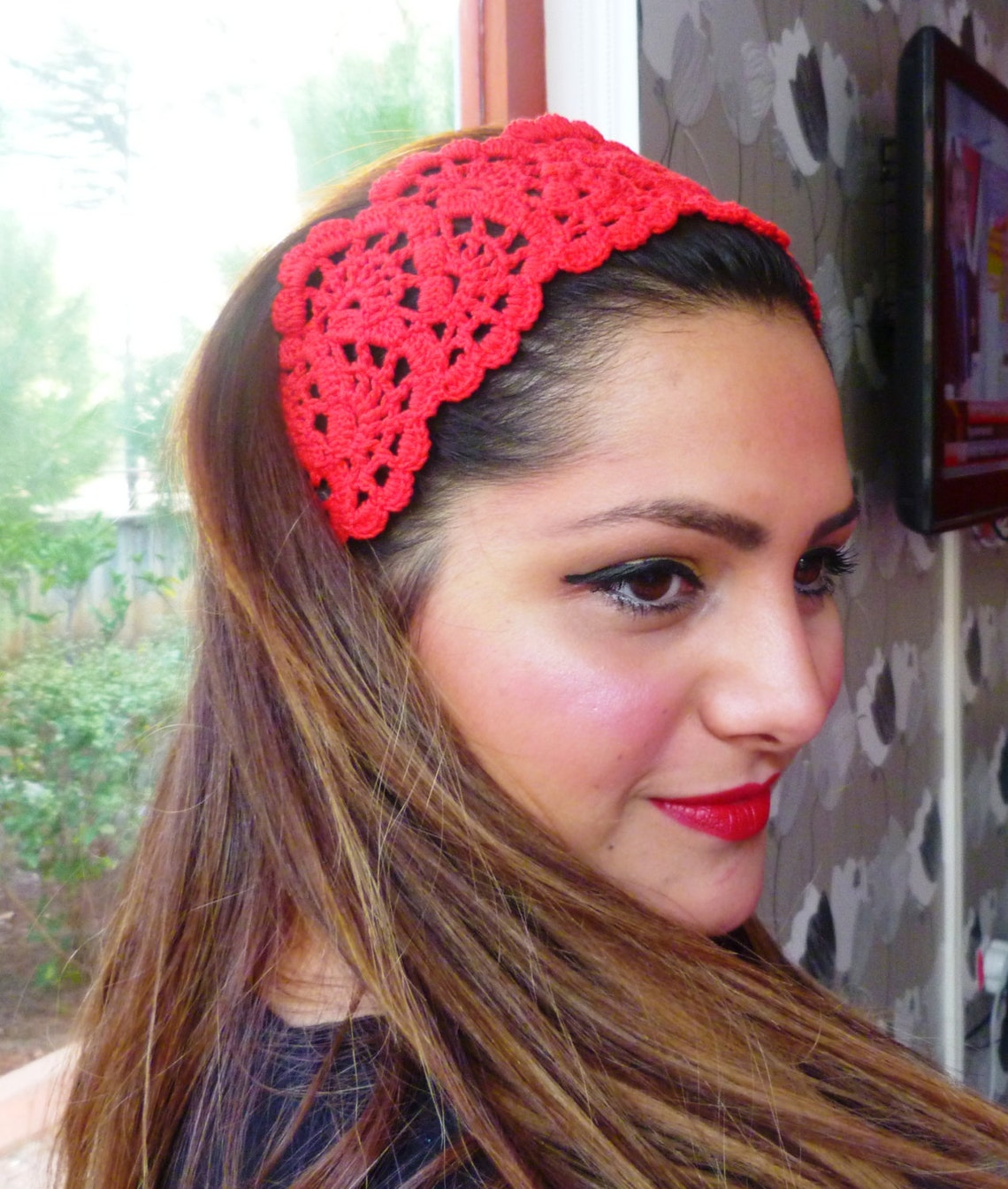 Red Hair Accessories Purple Handcrocheted Headband Set of 2 Etsy