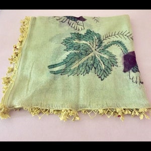 Light green  Cotton Turkish scarf, Woodblock print needle lace oya scarf