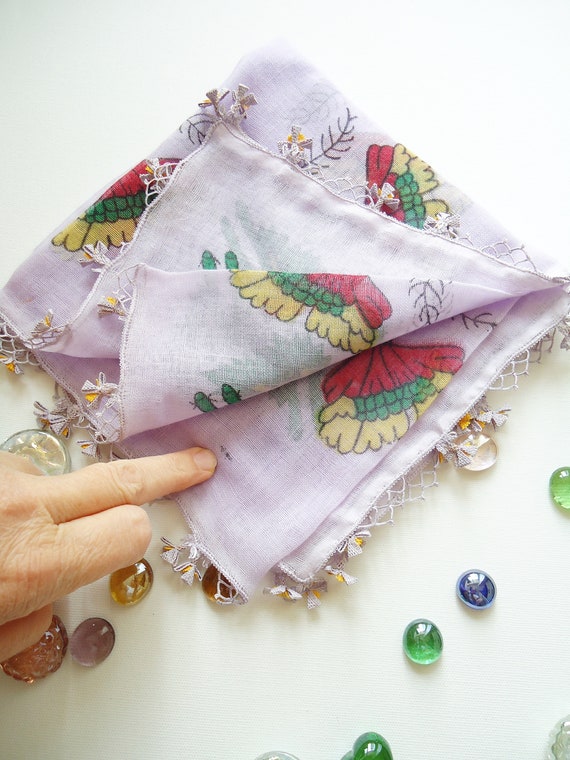 Vintage Lilac Cotton Scarf, Traditional Turkish y… - image 2