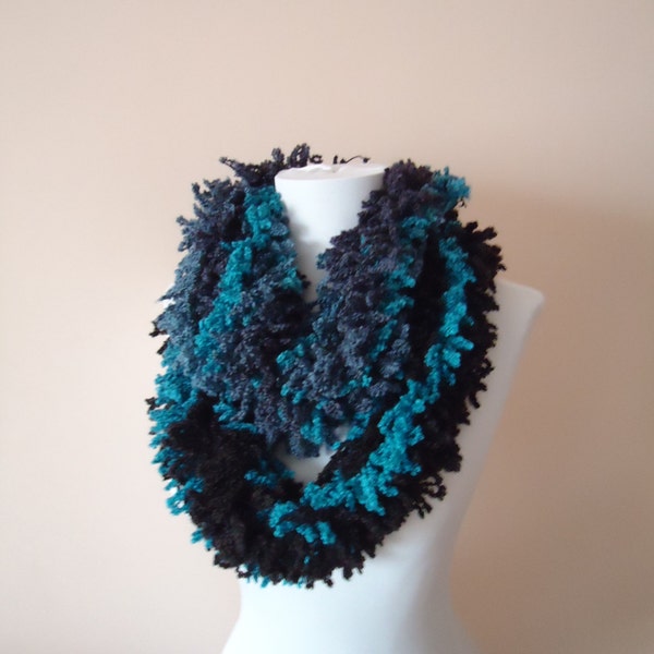 Black blue scarf, neckwarmer, blue neckwarmer, black neckwarmer, acrylic neckwarmer, scarf