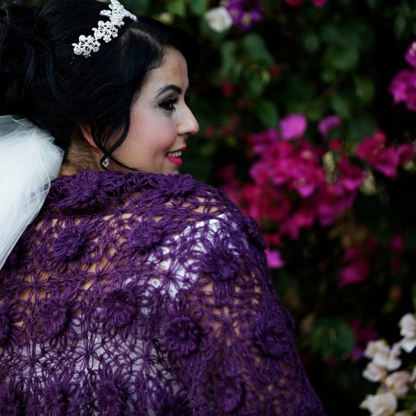 Bridal Shrug, Wedding Shawl, Purple Bridal Bolero, Winter Wedding Wrap, Crochet Shawl, Bridal Cover Up,  Bridal Wrap,  Bridal Accessories