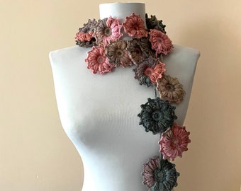 Pink gray Scarf, Crochet Scarf for Women