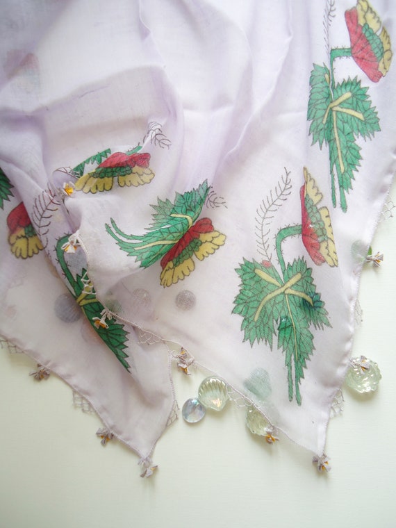 Vintage Lilac Cotton Scarf, Traditional Turkish y… - image 4