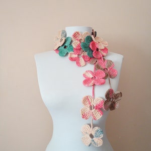 Colorful crochet floral scarf