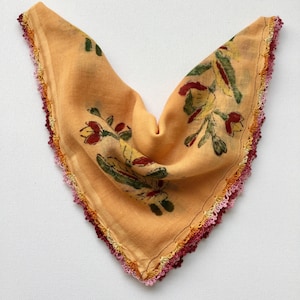 Vintage orange cotton and Crochet oya trim scarf from Turkey