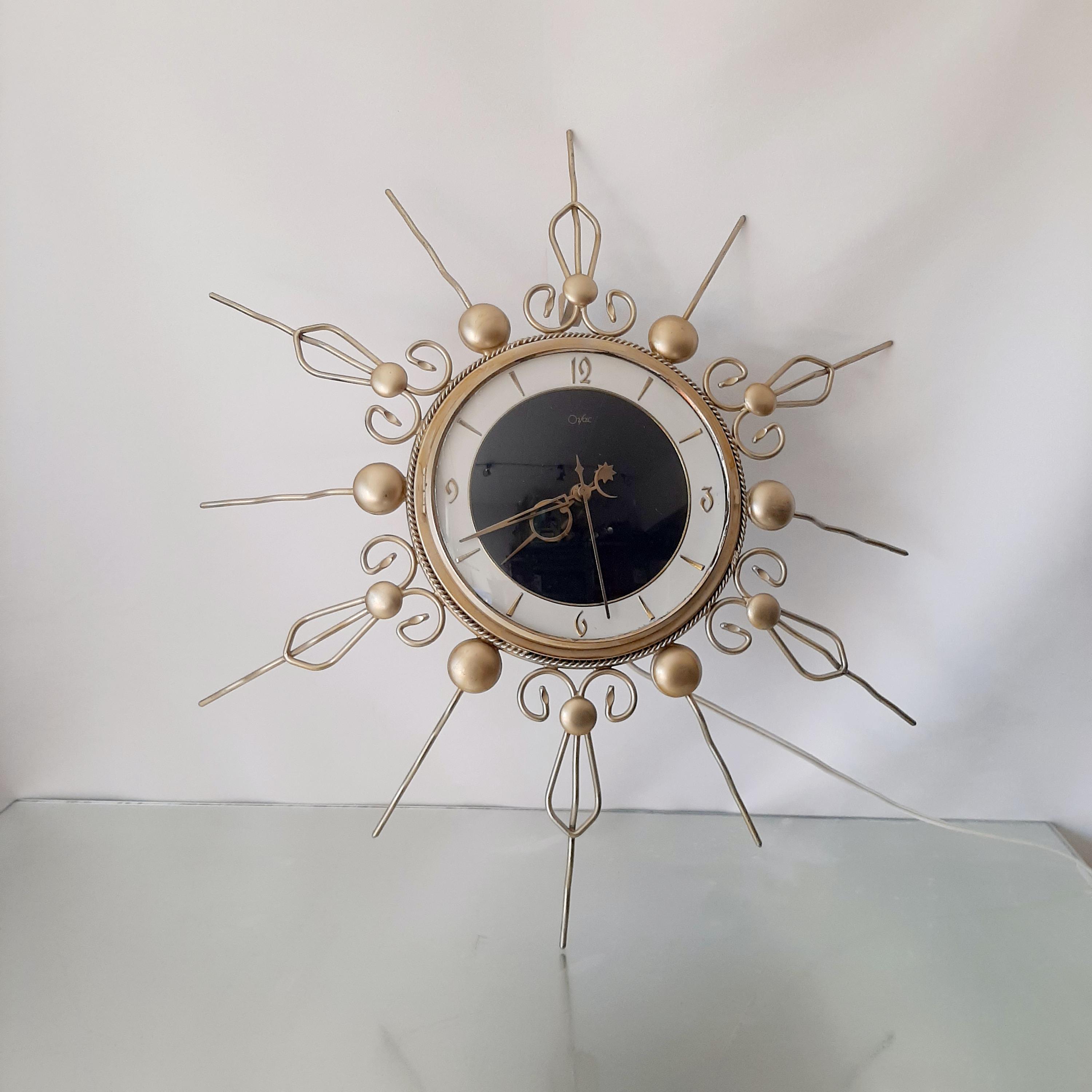 Orfac Sunburst Wall Clock | MCM Clock | 1960s Sun, Moon, Star