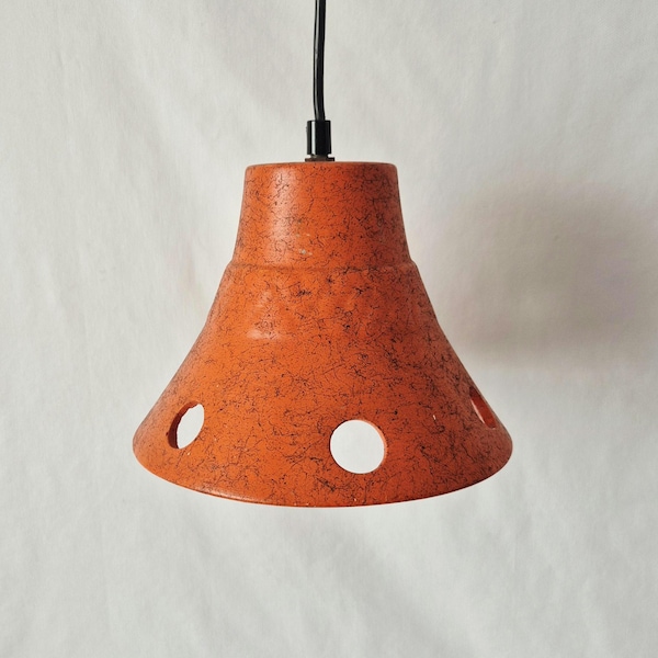 Orange Ceramic Pendant Lamp | Vintage 70s Lamp | MCM Hanging Lamp