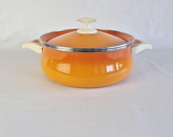 Padella smaltata anni '70 | Padella vintage arancione con sfumatura | Casseruola retrò