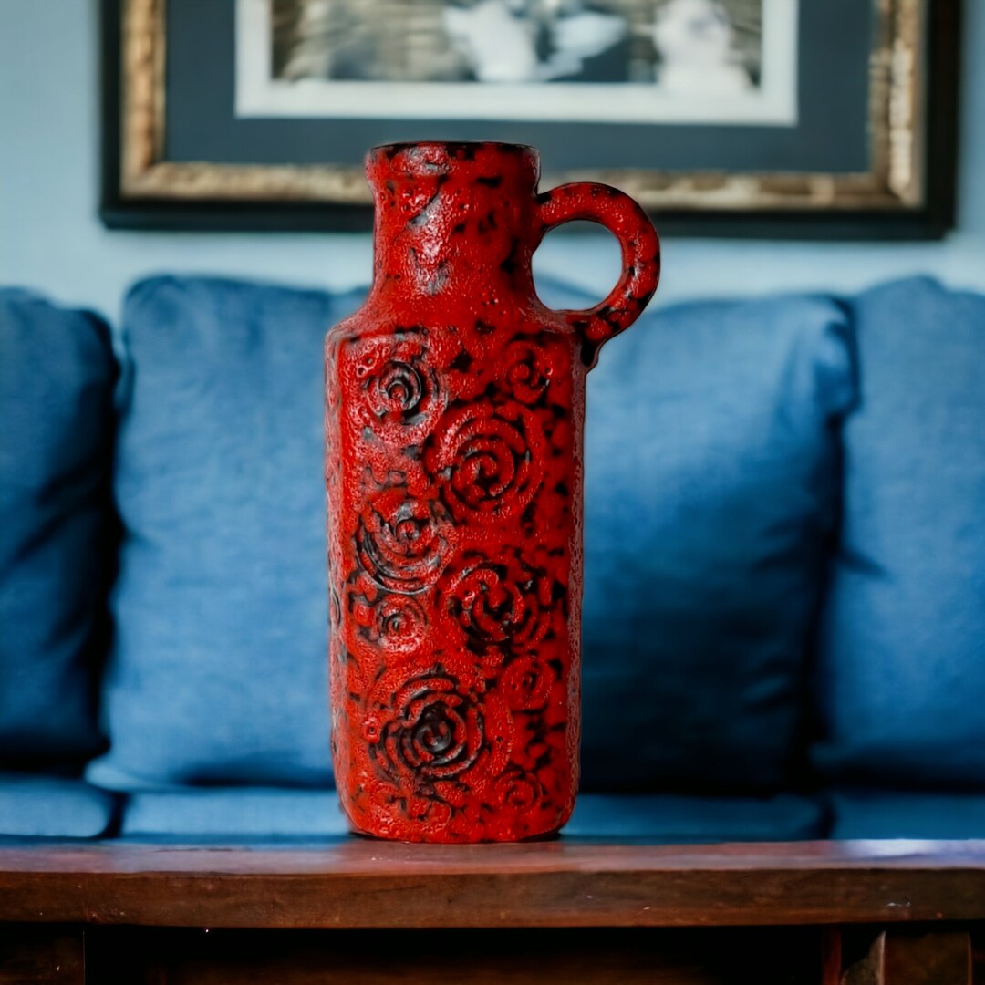 Vintage Floor Vase West Germany 48228 Fat Lava Orange Vase Etsy