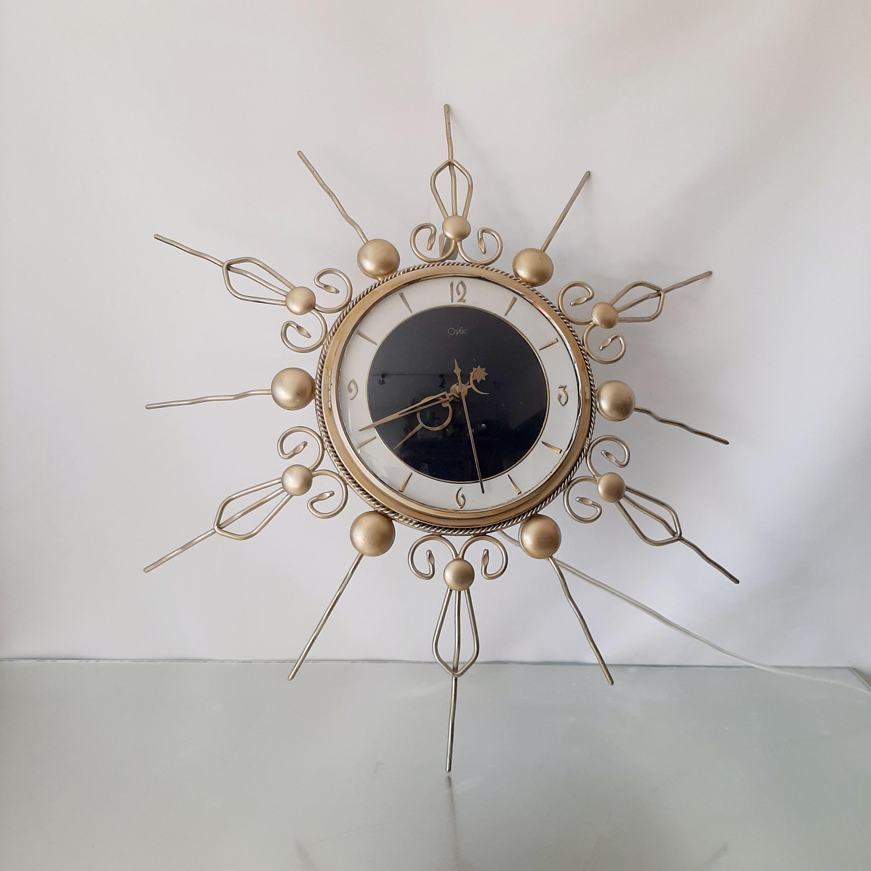 Orfac Sunburst Wall Clock | MCM Clock | 1960s Sun, Moon, Star