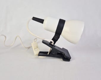 80s White with Black Clamp Lamp | Vintage Reading Lamp | Postmodern Lamp with Clamp | Accent Lighting