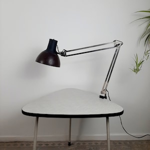 Vintage architect lamp, desk lamp, table lamp, brown with black and chrome