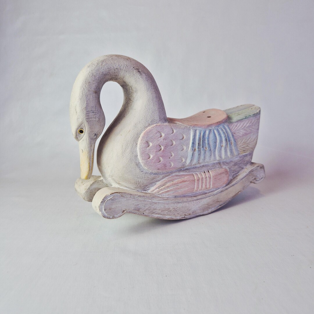 Hand-carved Wooden Sculpture (rocking) Swan | Vintage Wooden Swan ...