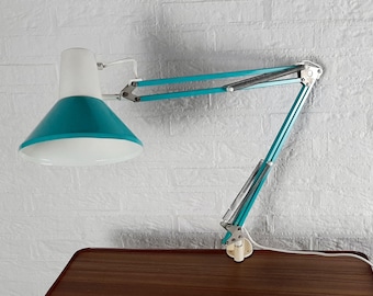 Architect's Lamp Aqua Blue with White | Vintage Turquoise Desk Lamp from the 1980s