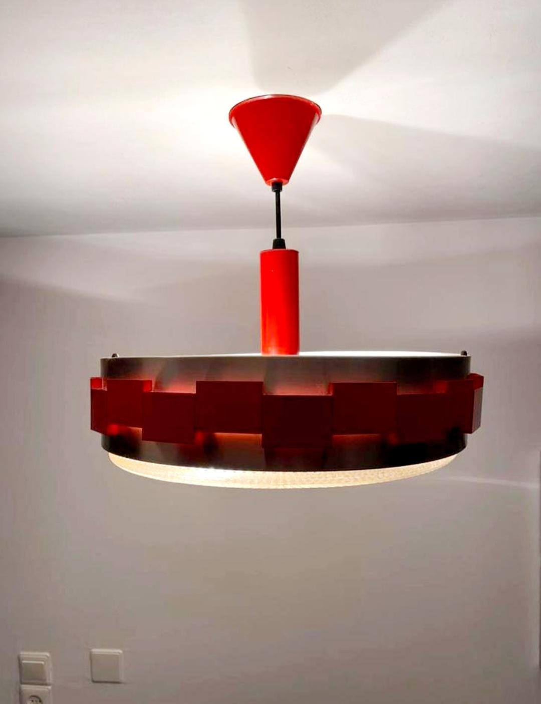 Large design pendant lamp | Vintage 70s pendant lamp | Metal ceiling lamp