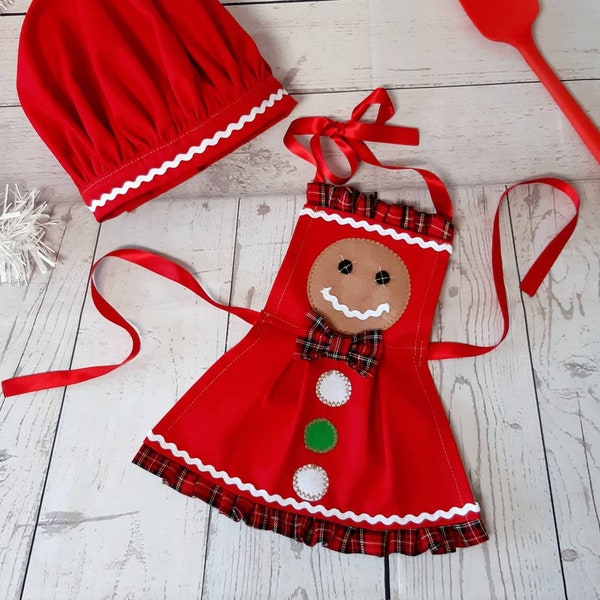 Christmas Kitchen Chef Red apron & hat photography costume,baby star baker,kids cook photo prop costume,xmas hat/apron set for photography