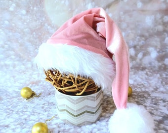 Baby Pink Santa hat,Baby Santa Hat photo prop ,Santa Hat photo-prop, pink velvet sleepy santa hat,Christmas santa hat,velvet baby hat prop