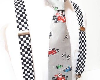 Racing car boys baby Neck -Tie Racing Car Motorcars  Wedding Pageboy  - Pre- Tied Necktie Boys Wedding Tie Birthday Tie, grand prix necktie,