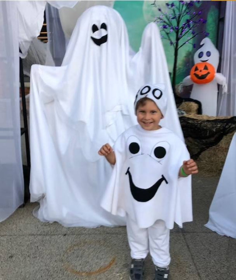 Halloween Ghostly Ghoul Costume, Childrens Halloween Dressup Ghost Poncho and Separate Hat,kids ghost costume,baby ghost costume,BOO costume image 2