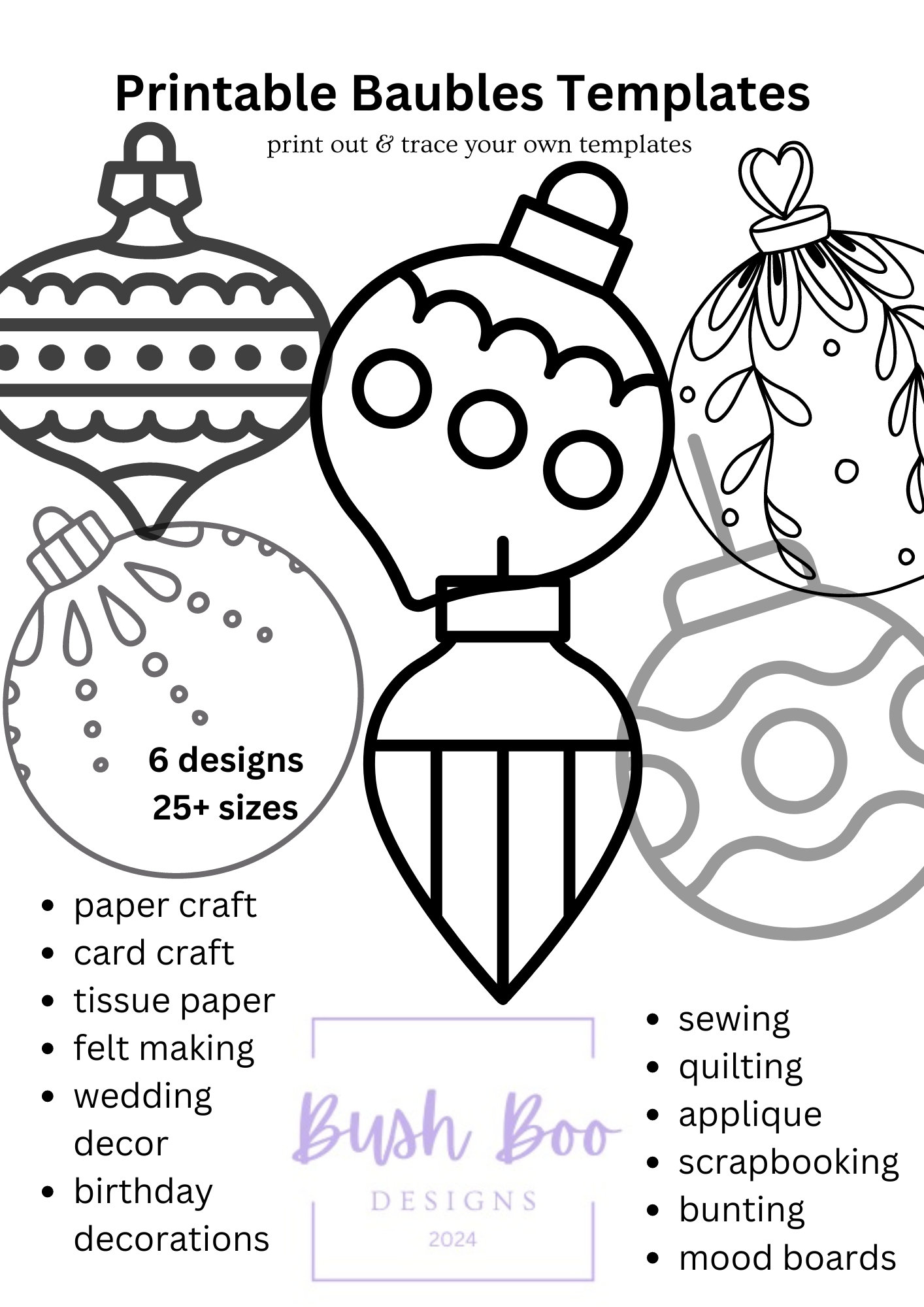 Christmas Bauble Templates: Festive Paper Craft, Kids Activity (PDF Download A4 Size 7 Pages) - Etsy for Free Printable Christmas Bauble Templates
