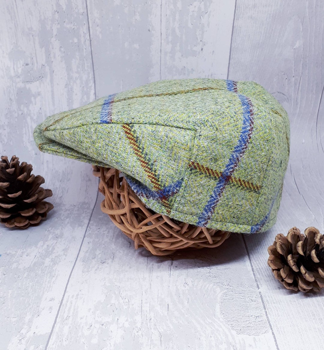 Baby Green Check Tweed Wool Flat Cap, Newborn Flat Cap,boys Green Cap