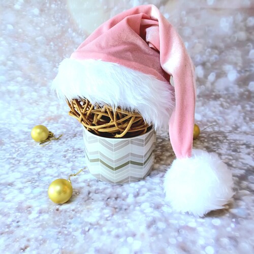 Sparkly Pink Santa Hat For Kids - Glitter Christmas Costume Hat With White Plush Trim