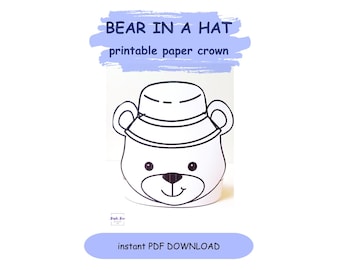 Bear in a Hat Crown Template Big bear headband Coloring Printable Kids Craft DIY Party Crown Paper Craft INSTANT PDF download