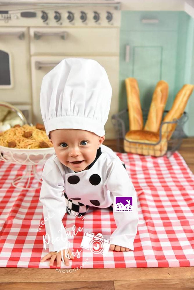 Baby Chef Costume: Cotton Photo Prop Outfit, Cakesmash Outfit image 3