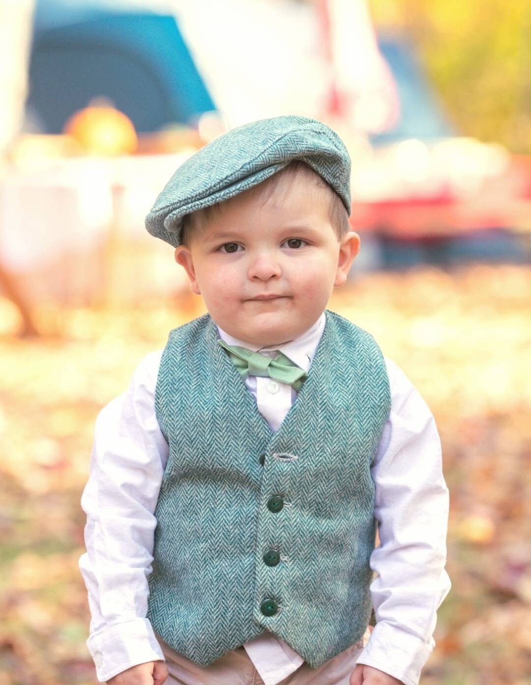 Boys Fred Green Herringbone Tweed Waistcoat,baby Green Tweed Waistcoat