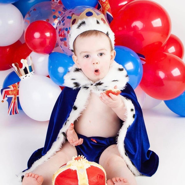 Cape de bébé et couronne pour bébé des rois Ensemble de costumes photoprop pour enfants, cape royale et couronne pour enfants, cape et couronne de couronnement des rois en velours bleu royal