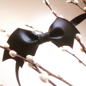 Halloween Black Bat Bowtie: Faux Leather Bat Wings, Adjustable Fit