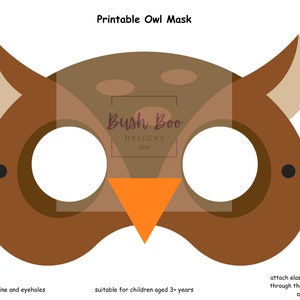 Maschera gufo stampabile Maschera gufo per bambini stampabile Uccello Bambini Artigianato fai da te Maschera per feste Gufo marrone Artigianato di carta Download PDF IMMEDIATO - maschera senza cuciture