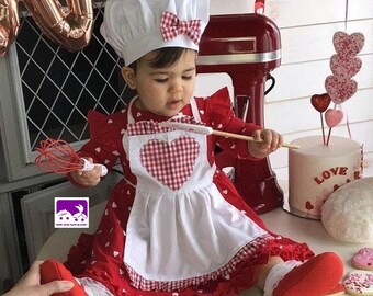 Cakesmash Baby Chef theme outfit baby Baker baby cook photo prop Costume chef hat bakers costume girls apron baby hat & apron photoprop set