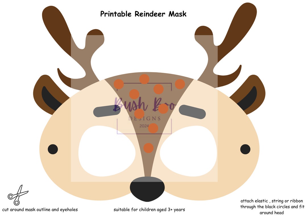 Reindeer Mask Printable Children's Rudolph Mask Printable Animal Kids ...