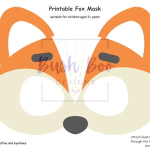 Maschera di volpe stampabile Maschera di volpe per bambini stampabile Animale Bambini Artigianato fai da te Maschera per feste Artigianato di carta Download PDF IMMEDIATO - maschera senza cuciture