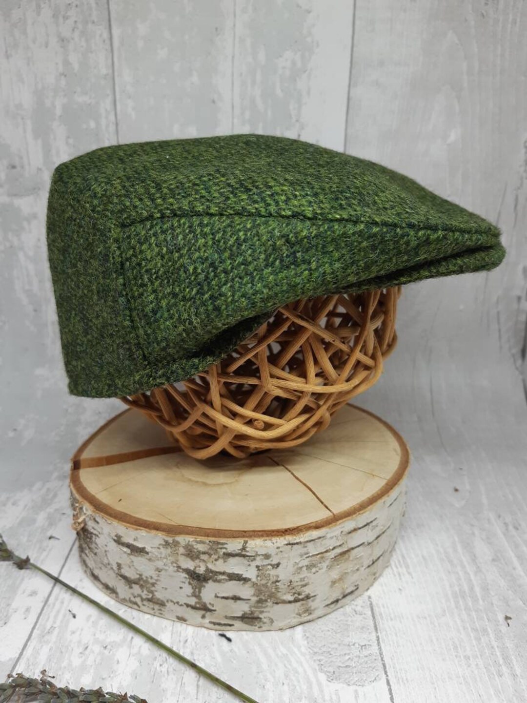 Baby Forest Green Tweed Wool Flat Cap,green Flatcap, Newborn Flat Cap