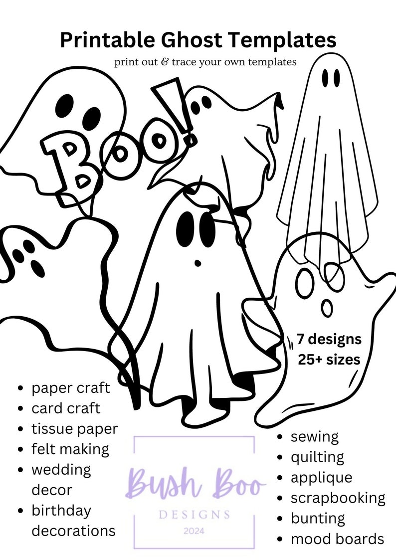 Halloween Ghost Templates for Decorative Art 8 Page Festive Templates