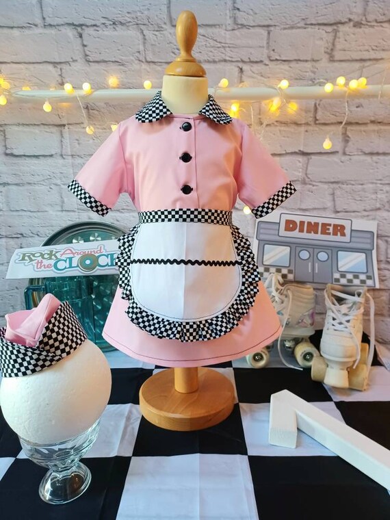 Dress Up America 50s Diner Waitress Costume For Kids - Blue Carhop Dress With Apron & Hat - View #8