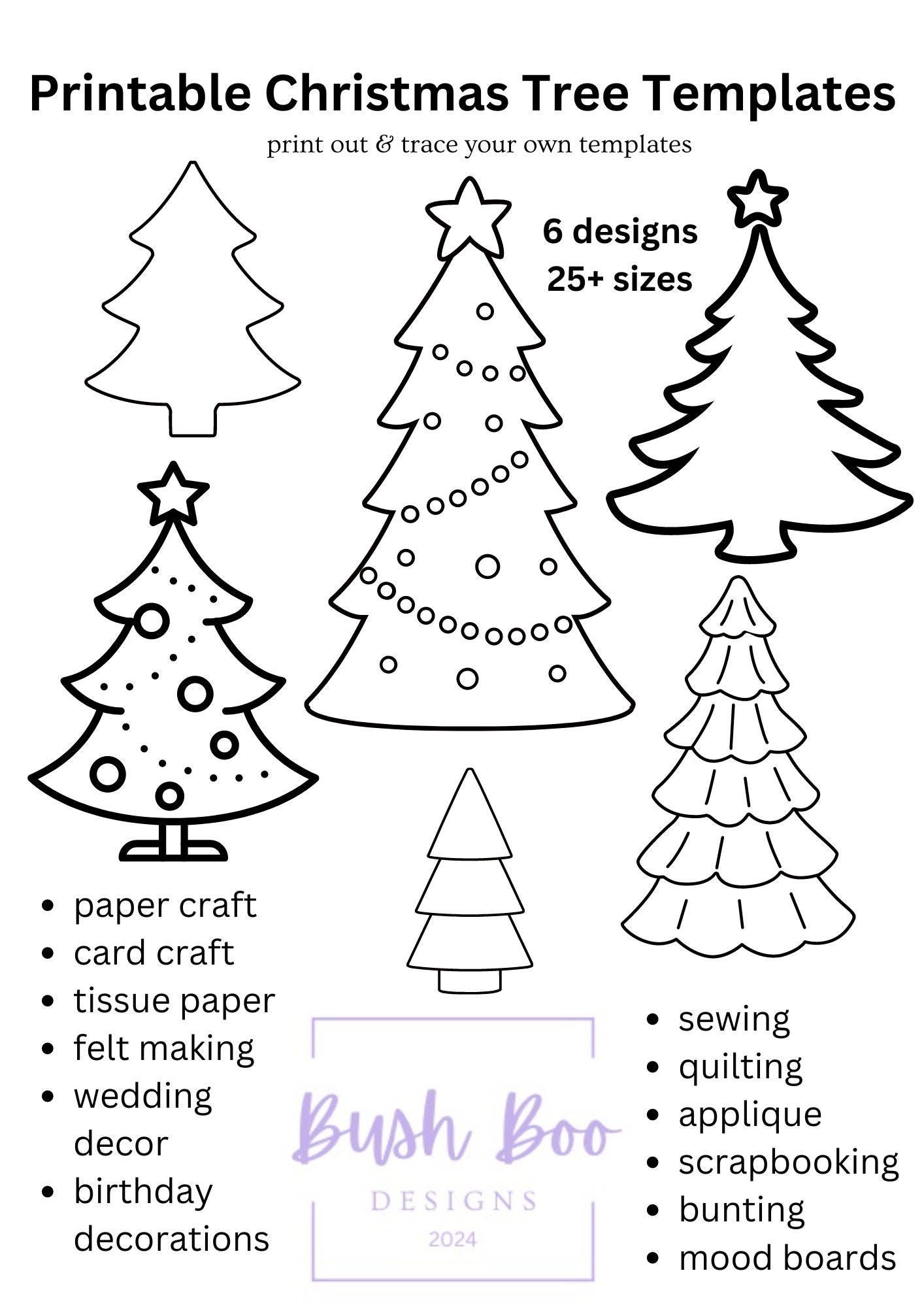 Christmas Tree Template Set: Paper Craft Stencils (PDF Download A4 Size 7 Pages) - Etsy for Free Printable Christmas Tree Template For Sewing