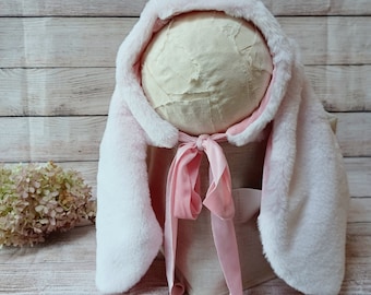 Baby Easter bunny hat photography prop Pink Easter bunny bonnet baby bunny bonnet baby bunny cakesmash bonnet bunny hat neutral bunny hat