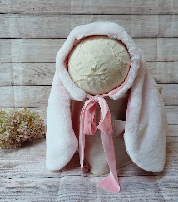 Pink Plush Easter Bunny Bonnet: Baby Photo Prop - Etsy display picture 1