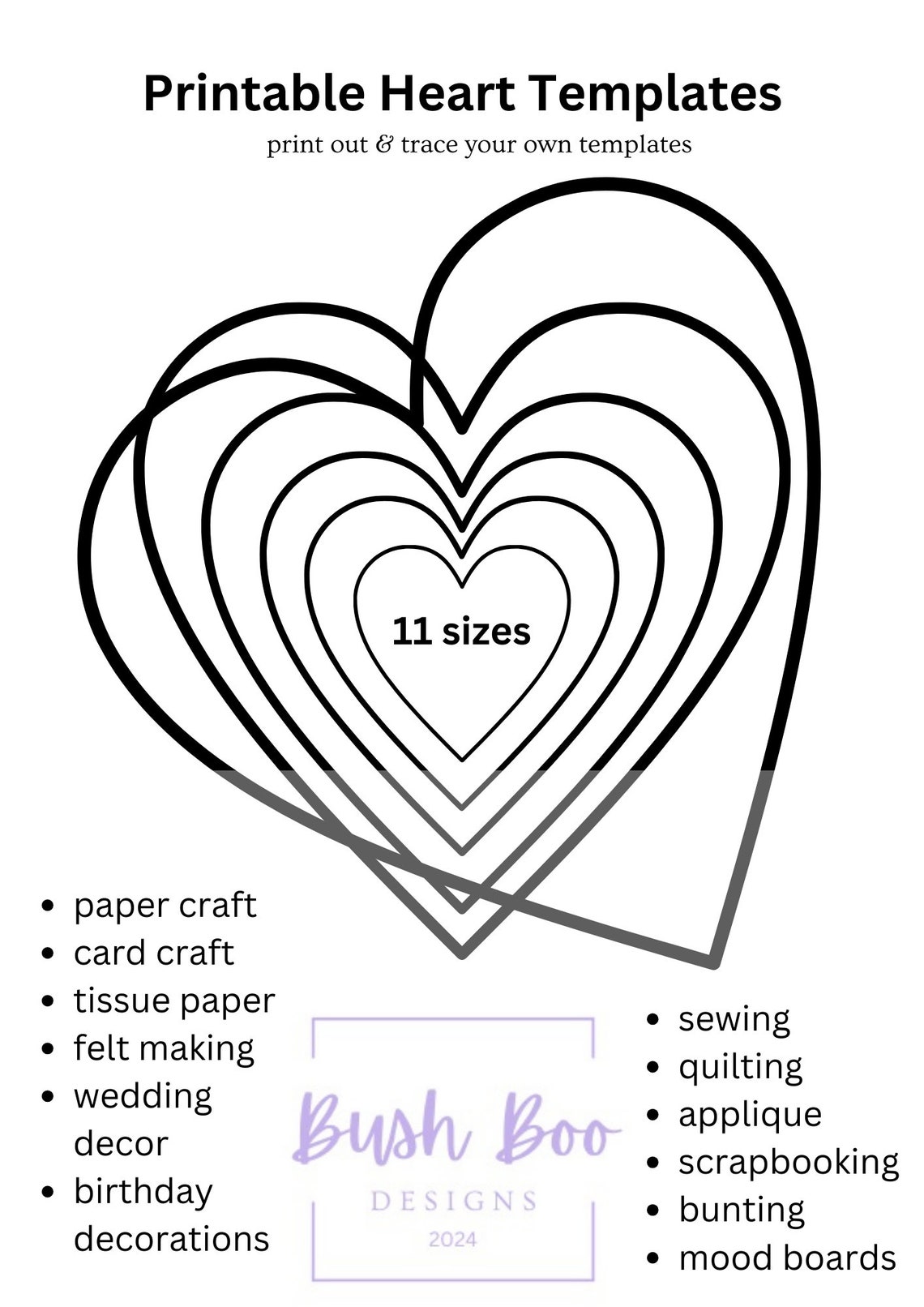 Heart Templates: Paper Craft Project, Valentine's DIY (PDF Download A4 ...