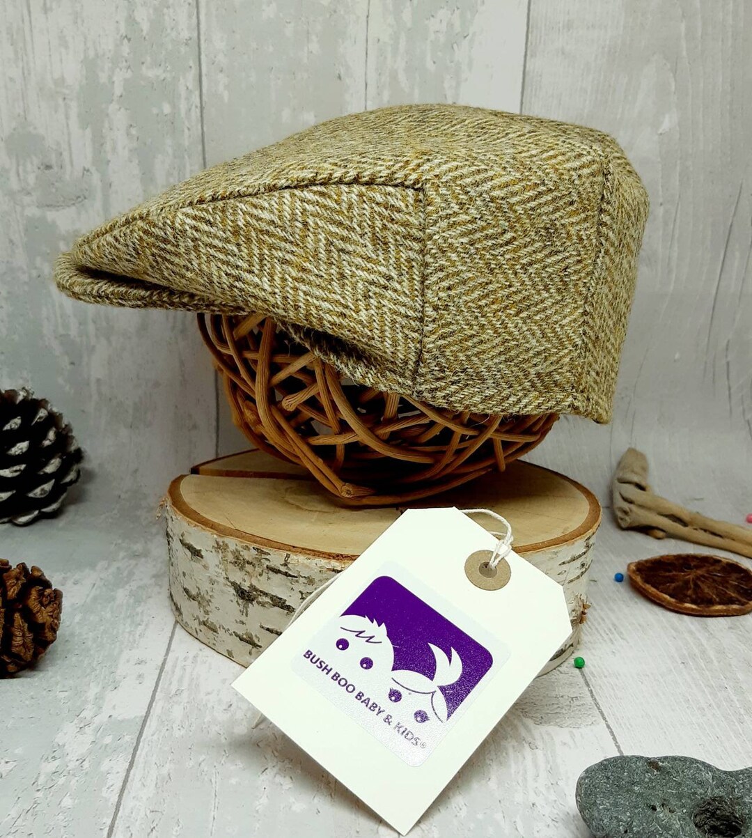 Baby Antique Gold Herringbone Tweed Wool Flat Cap,newborn Flat Cap