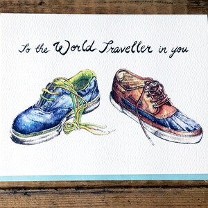 Bon Voyage Card / Travel Card / World Traveller Card / Traveling Shoes / Around the World / Travel / Shoes / To the World Traveller in you image 1