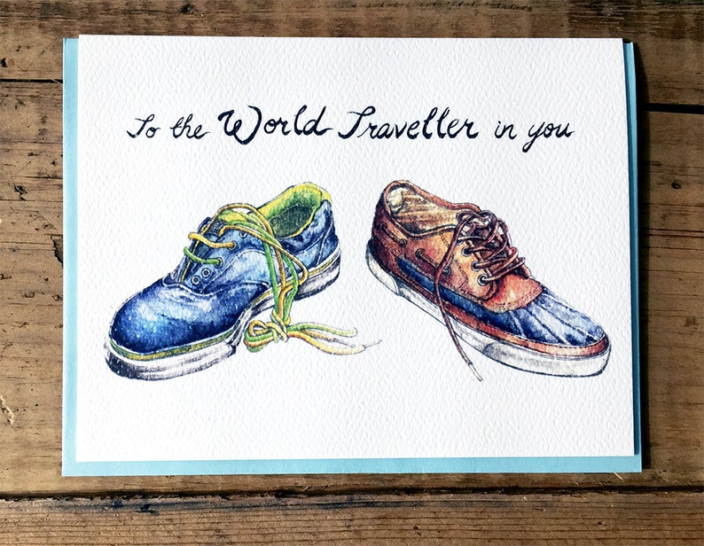 Bon Voyage Card / Travel Card / World Traveller Card / Traveling Shoes / Around the World / Travel / Shoes / To the World Traveller in you image 1