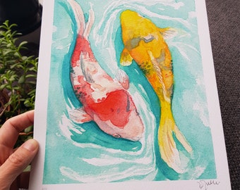 オリジナル水彩画「鯉の絵」- 禅風水インテリア - Etsy 日本