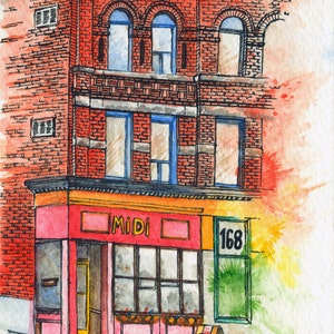 Toronto Art // Akwarela Giclee Print // Giclee Print oryginalnego obrazu akwarelowego - MiDi Bistro Toronto (edycja limitowana)
