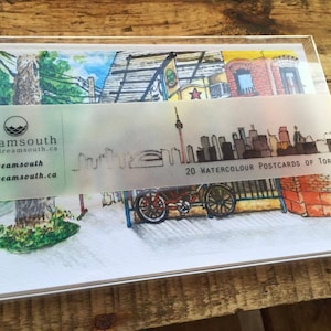 Conjunto de cajas de postales de acuarela con temática de Toronto (20 postales de Toronto diferentes en el conjunto)